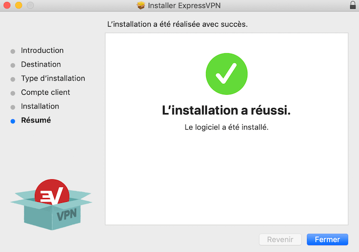 Installation terminee ExpressVPN