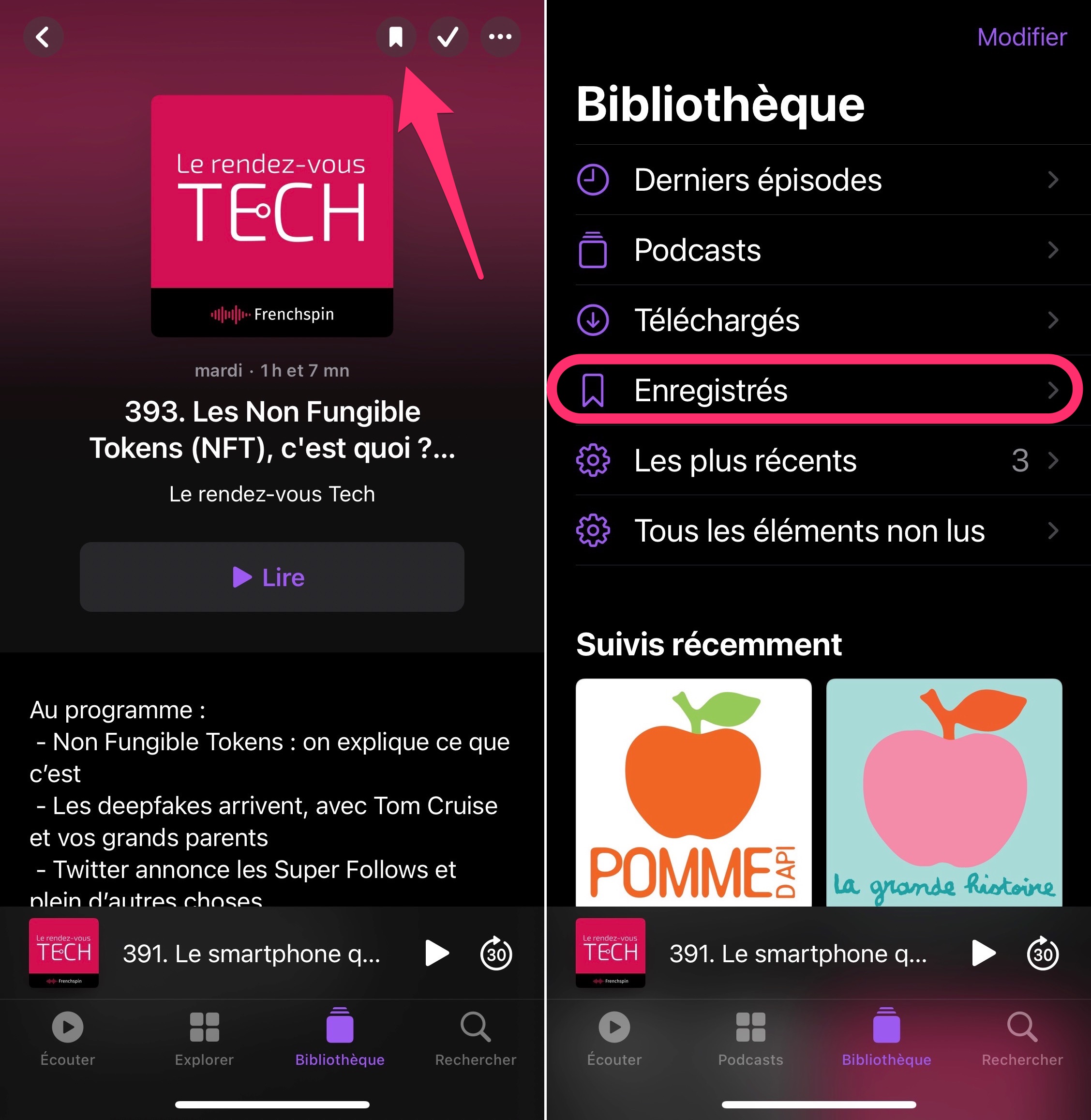 Favoris Apple Podcast iOS 14.5