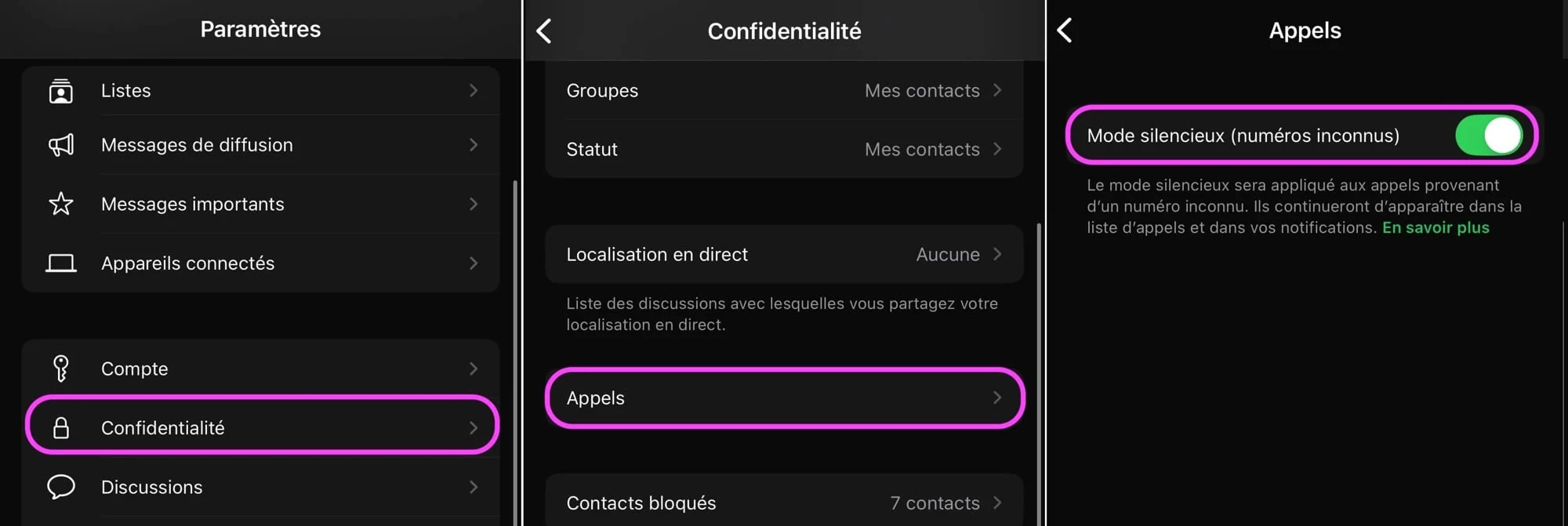 WhatsApp appels inconnus