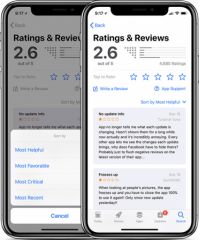 iOS 11.3 では App Store のレビューを並べ替えることができ、アプリの選択が容易になります